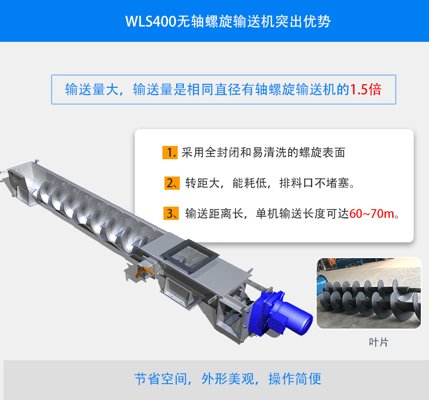 WLS400無軸螺旋輸送機突（tū）出優勢